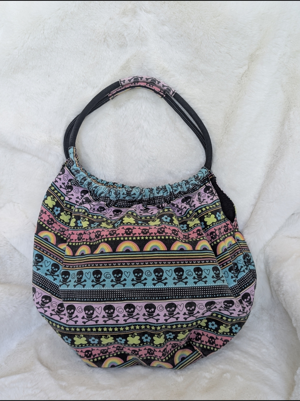 Joe Boxer Multicolor Stripe Hobo Bag with Skulls & Rainbows